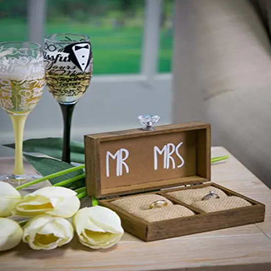 Wedding Decor &ldquo;and Then Two Become One&rdquo; Mr. and Mrs. Wooden Ring Holder Decorative Box - 5&rdquo;W x 6&rdquo;D x 2&rdquo;H Elegant Wedding Proposal Rustic Gift Box {4}