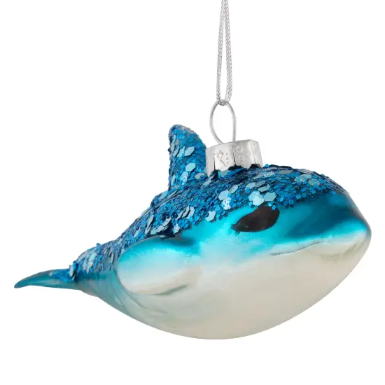 Northlight Dolphin Glittered Glass Christmas Hanging Ornament - 4.75" - Sea Blue and White {1}