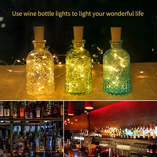 10 Pack Wine Bottle Lights with Cork, 20 LED Waterproof Battery Operated Cork Lights, Silver Wire Mini Fairy Lights for Liquor Bottles DIY Party Bar Christmas Holiday Wedding Déco {3}