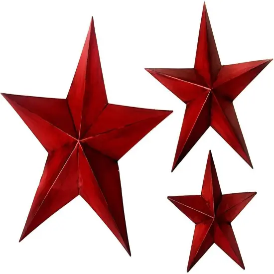 24124 Metal Wall Are Stars Western Texas Farmhouse Cottage Lodge Cowboy Ranch Boho Home Decor Set 12 Inch 8 Inch 6 Inch Red {1}