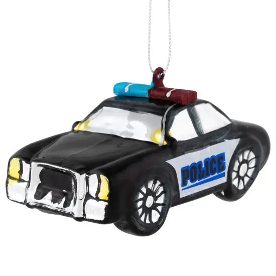 Northlight 5" Black Police Car Glass Christmas Ornament {1}