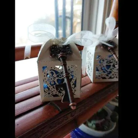 100 Pack Love Heart Laser Cut Wedding Party Favor Box Candy Bag Chocolate Gift Boxes Bridal Birthday Shower Bomboniere with Ribbons {3}