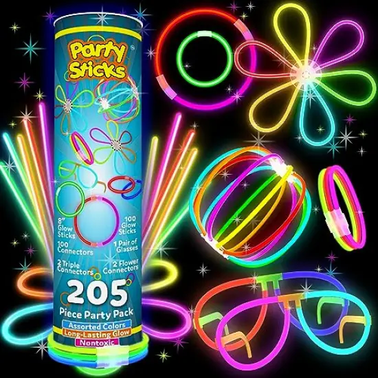 205 Piece Bulk Party Supplies Glow in The Dark Glow Sticks with Eye Glasses, Bracelets, and Connectors {2}