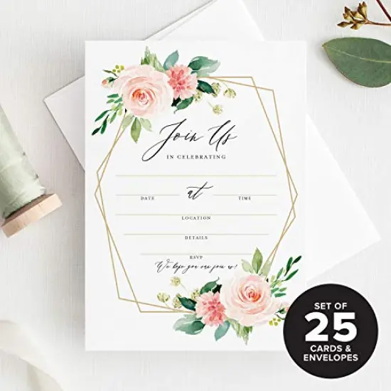 All Occasion Invitations with Envelopes, Geometric Floral, Cards for Your Wedding, Reception, Bridal or Baby Shower, Engagement and Birthday Party, 5"x7" (25 Invitations and Envelopes) {5}