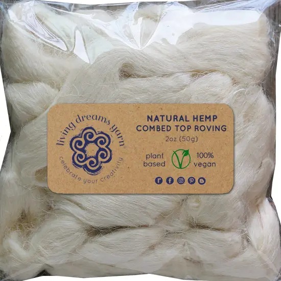 2oz Natural Hemp Fiber: Undyed Combed Top Roving - Dyeing, Spinning, Blending, Felting, Weaving. Plant Based, Eco Friendly, Vegan White {2}