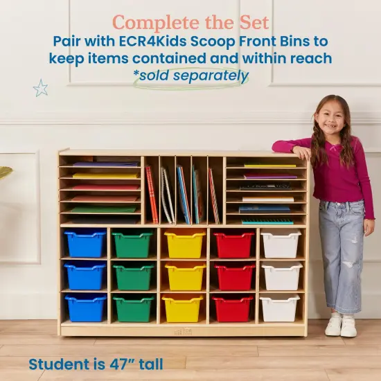 Multi-Section Mobile Storage Cabinet, Classroom Furniture Natural {4}