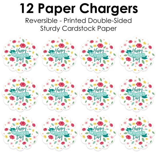 Big Dot of Happiness Colorful Floral Happy Mother's Day - We Love Mom Party Round Table Decorations - Paper Chargers - Place Setting For 12 {7}