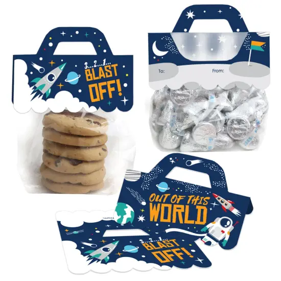 Big Dot of Happiness Blast Off to Outer Space Rocket Ship Baby Shower or Birthday Party Clear Goodie Favor Bag Labels Candy Bags with Toppers 24 Ct {1}