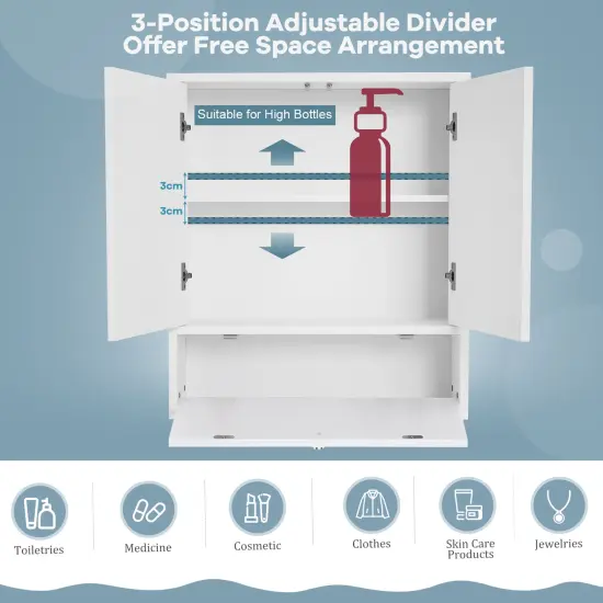 Costway Bathroom Cabinet Medicine Cabinet Double Mirror Door Wall Mount Storage Wood Shelf White {5}