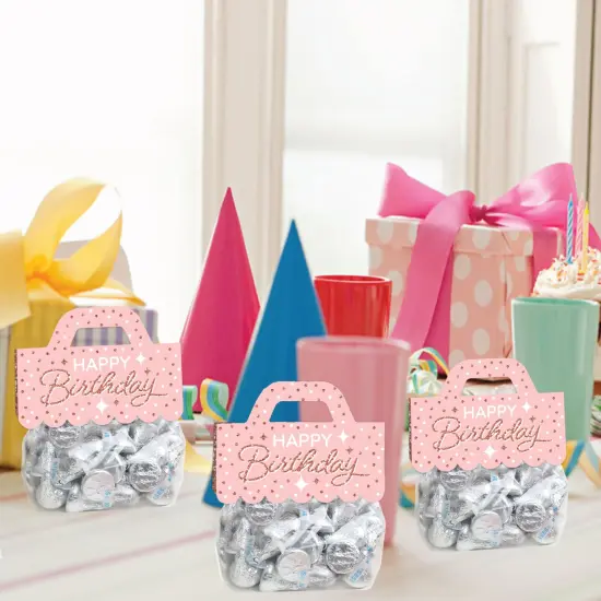 Big Dot of Happiness Pink Rose Gold Birthday DIY Happy Birthday Party Clear Goodie Favor Bag Labels Candy Bags with Toppers Set of 24 {7}