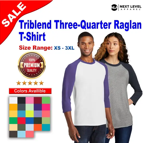Next Level&reg; Crewneck Triblend Three-Quarter Raglan T-Shirt Heather White {2}