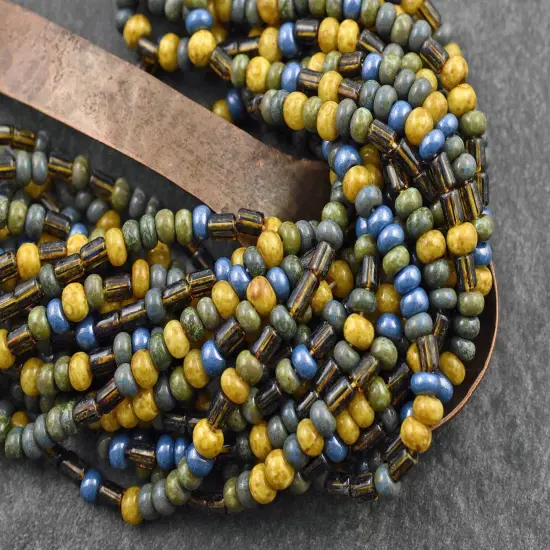 4/0 Aged Winterfell Striped Picasso Seed Bead Tube Mix (19" Strand) {4}