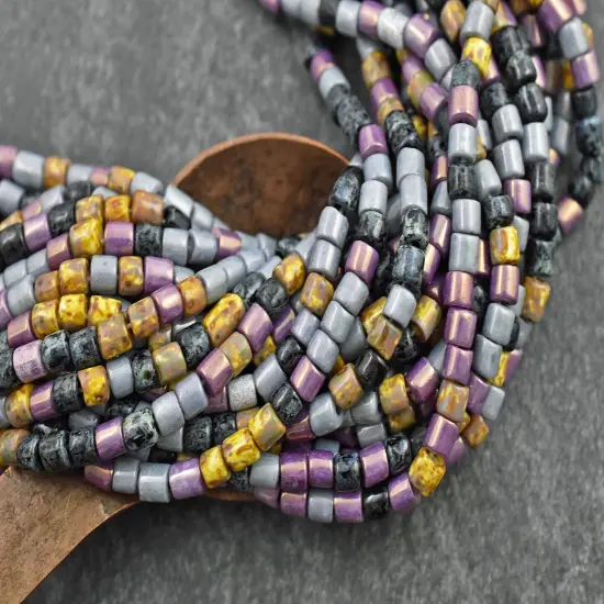 6/0 Aged Lavender Multi Picasso Bugle Tube Seed Bead Mix (21" Strand) {3}