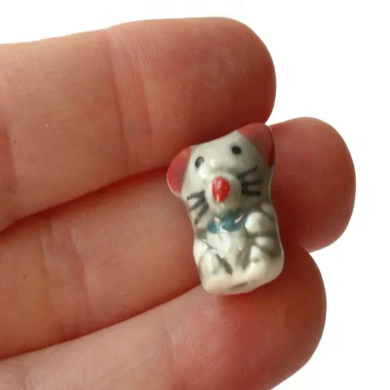 Gray and Pink Porcelain Mouse Beads {6}