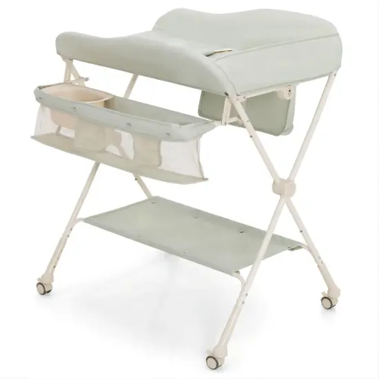 Baby Diaper Changing Table with Water Basin Wheel Green {3}
