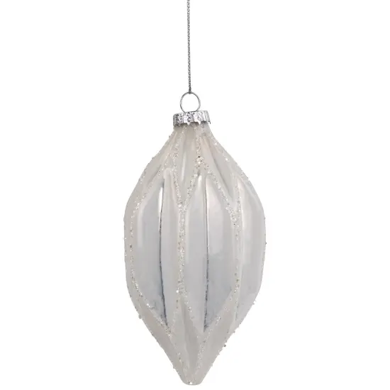 Northlight 4.5" White and Silver Glitter Finial Glass Christmas Ornament {1}