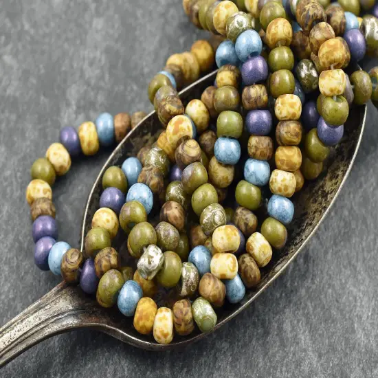 2/0 Aged Cookie Dough Mosaic Picasso Mix Seed Beads (18" Strand) {1}
