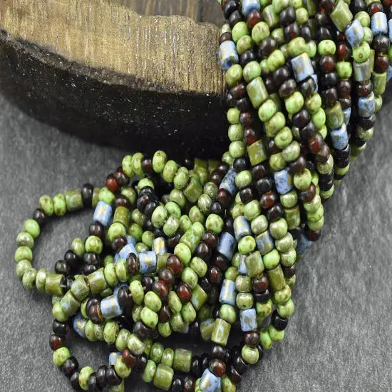 6/0 Aged Demeter Tube Picasso Mix Seed Beads (21" Strand) {3}