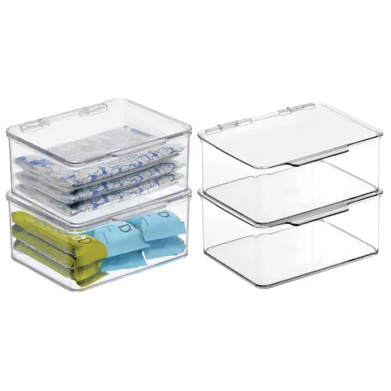 mDesign Plastic Kitchen Pantry Food Storage Bin Box, Lid - 4 Pack - Clear {1}
