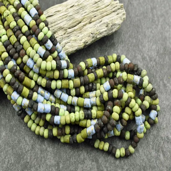 6/0 Aged Matte Demeter Tube Picasso Mix Seed Beads (21" Strand) {3}
