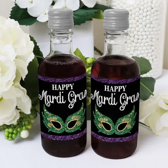 Big Dot of Happiness Mardi Gras - Mini Wine and Champagne Bottle Label Stickers - Masquerade Party Favor Gift for Women and Men - Set of 16 {6}