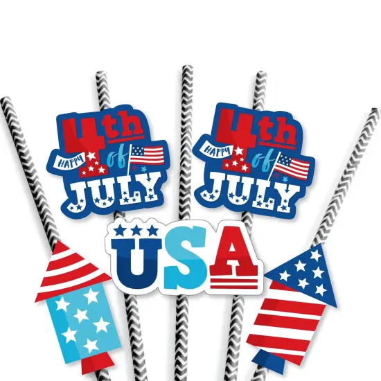 Big Dot of Happiness Firecracker 4th of July - Paper Straw Decor - Red, White and Royal Blue Party Striped Decorative Straws - Set of 24 {7}