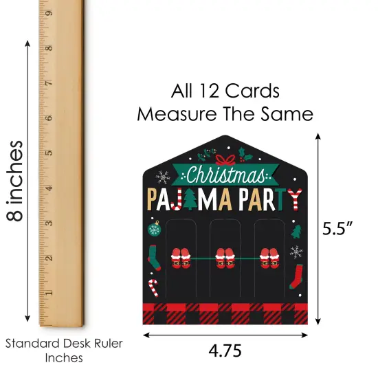 Big Dot of Happiness Christmas Pajamas - Holiday Plaid PJ Party Game Pickle Cards - Pull Tabs 3-in-a-Row - Set of 12 {7}