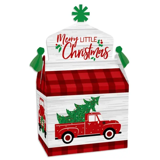 Big Dot of Happiness Merry Little Christmas Tree - Treat Box Party Favors - Red Truck Christmas Party Goodie Gable Boxes - Set of 12 {1}