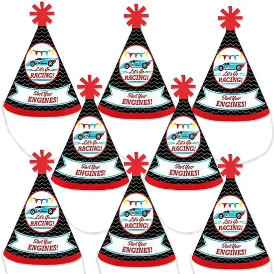 Big Dot of Happiness Let's Go Racing - Racecar - Mini Cone Race Car Birthday Party or Baby Shower Hats - Small Little Party Hats - Set of 8 {1}
