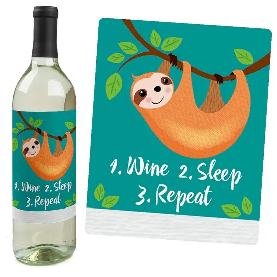 Big Dot of Happiness Let's Hang - Sloth - Baby Shower or Birthday Party Decorations for Women and Men - Wine Bottle Label Stickers - Set of 4 {3}