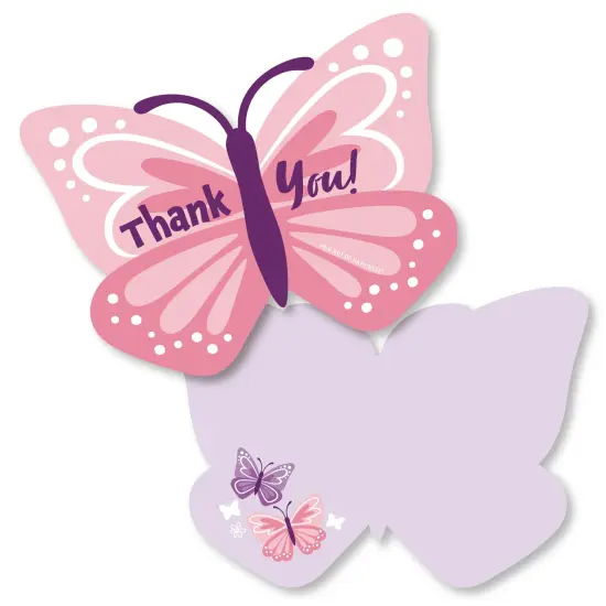 Big Dot of Happiness Beautiful Butterfly - Shaped Thank You Cards Floral Baby Shower or Birthday Party Thank You Note Cards with Envelopes - Set of 12 {1}