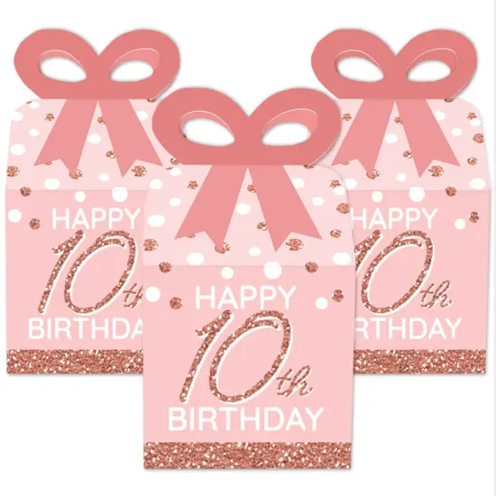 Big Dot of Happiness 10th Pink Rose Gold Birthday - Square Favor Gift Boxes - Happy Birthday Party Bow Boxes - Set of 12 {3}
