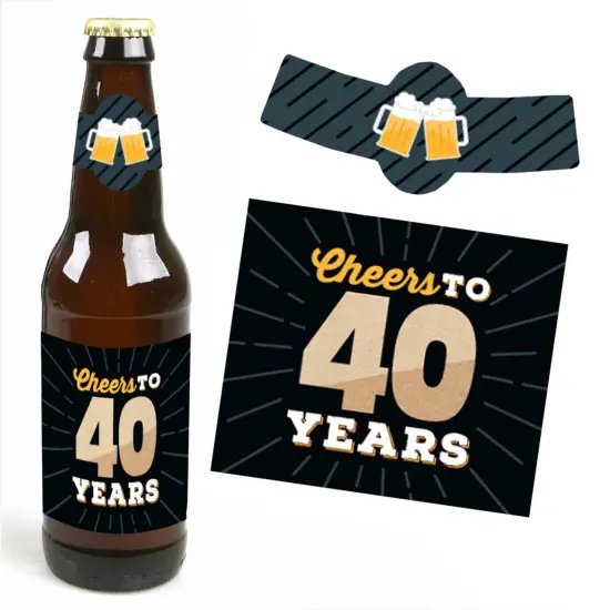 Big Dot of Happiness Cheers and Beers to 40 Years - 40th Birthday Party Decorations for Women and Men - 6 Beer Bottle Label Stickers and 1 Carrier {4}