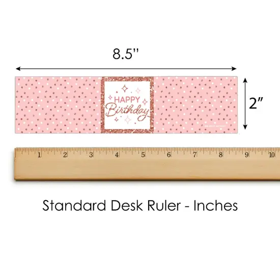 Big Dot of Happiness Pink Rose Gold Birthday - Happy Birthday Party Water Bottle Sticker Labels - Set of 20 {6}