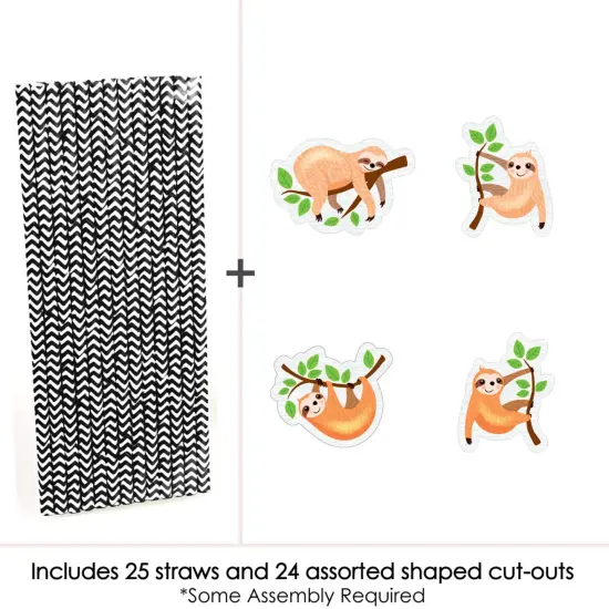 Big Dot of Happiness Let's Hang - Sloth - Paper Straw Decor - Baby Shower or Birthday Party Striped Decorative Straws - Set of 24 {4}