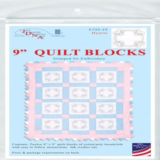 Jack Dempsey Stamped White Quilt Blocks 9"X9" 12/Pkg-Hearts {1}