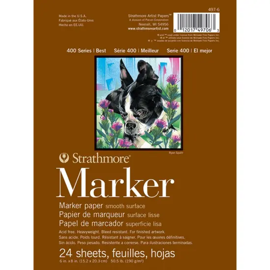 Strathmore Marker Paper Pad 6"X8"-50lb Smooth 24 Sheets {1}