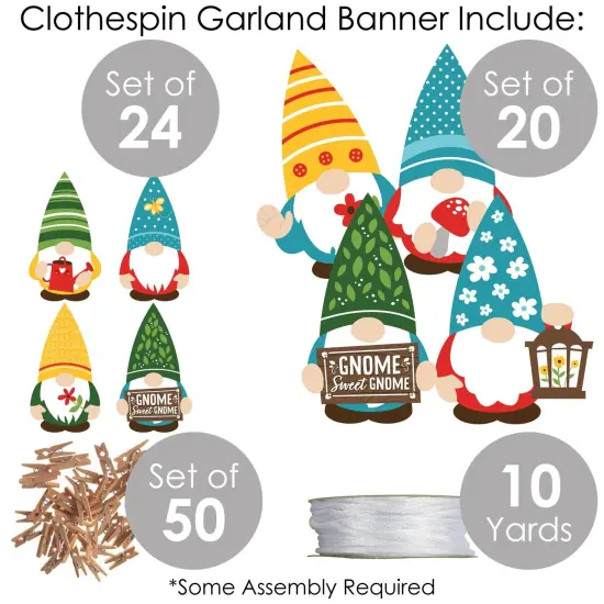 Big Dot of Happiness Garden Gnomes - Forest Gnome Party DIY Decorations - Clothespin Garland Banner - 44 Pieces {6}