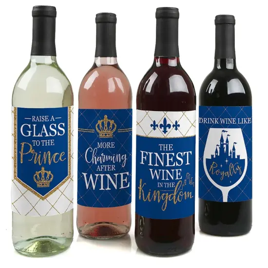 Big Dot of Happiness Royal Prince Charming - Baby Shower or Birthday Party Decorations for Women and Men - Wine Bottle Label Stickers - Set of 4 {1}