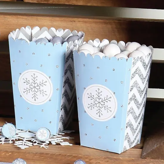 Big Dot of Happiness Winter Wonderland - Snowflake Holiday Party and Winter Wedding Popcorn Treat Boxes - Set of 12 {7}
