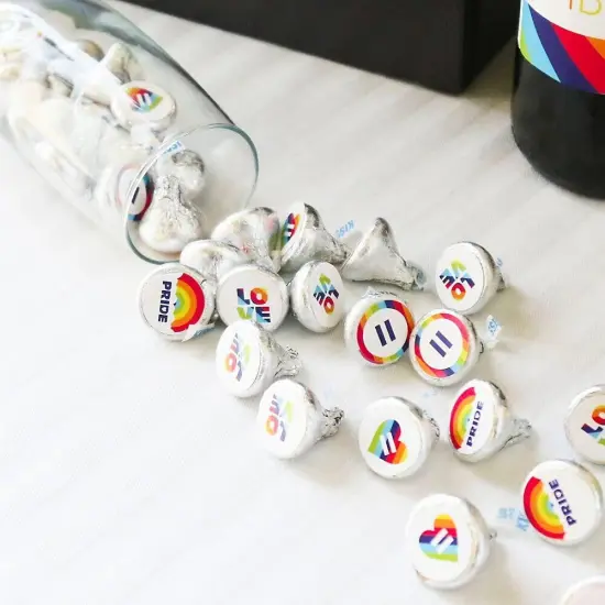 Big Dot of Happiness Love is Love - Pride - Rainbow Party Round Candy Sticker Favors - Labels Fits Chocolate Candy (1 sheet of 108) {7}