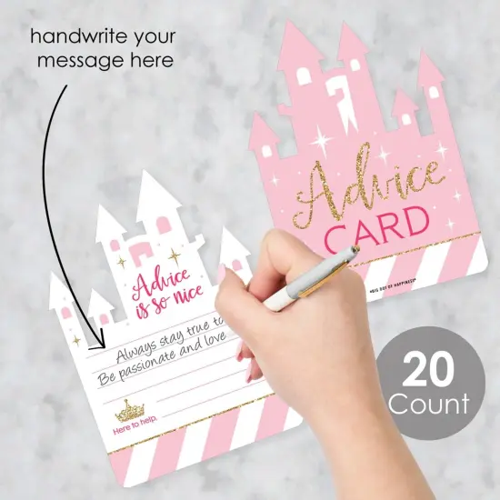 Big Dot of Happiness Little Princess Crown - Castle Wish Card Pink and Gold Princess Baby Shower Activities - Shaped Advice Cards Game - Set of 20 {3}