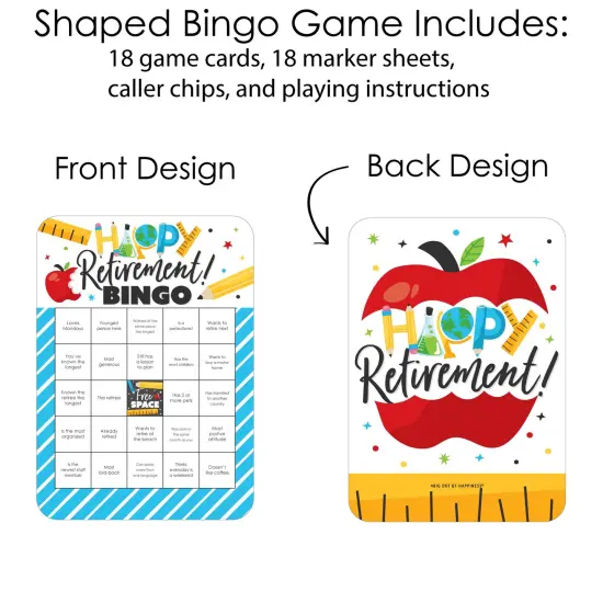 Big Dot of Happiness Teacher Retirement - Bingo Cards and Markers - Happy Retirement Party Shaped Bingo Game - Set of 18 {4}