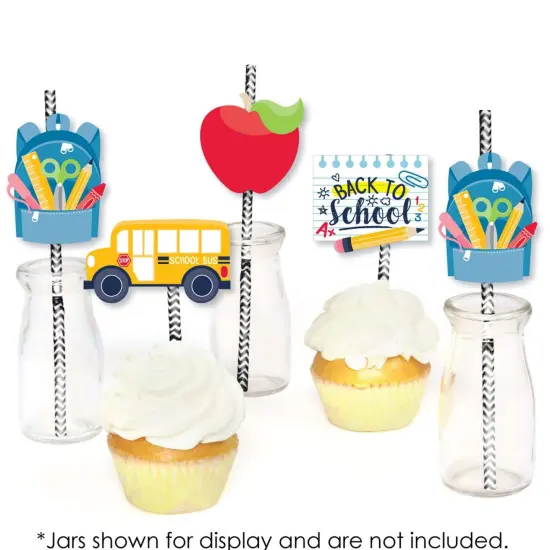 Big Dot of Happiness Back to School - Paper Straw Decor - First Day of School Classroom Striped Decorative Straws - Set of 24 {6}