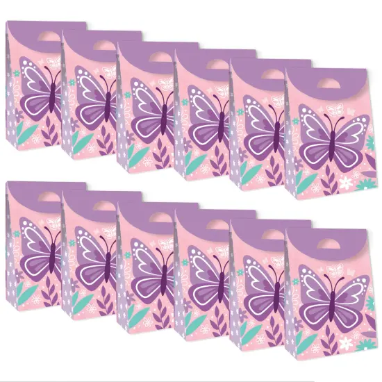 Big Dot of Happiness Beautiful Butterfly - Floral Baby Shower or Birthday Gift Favor Bags - Party Goodie Boxes - Set of 12 {6}