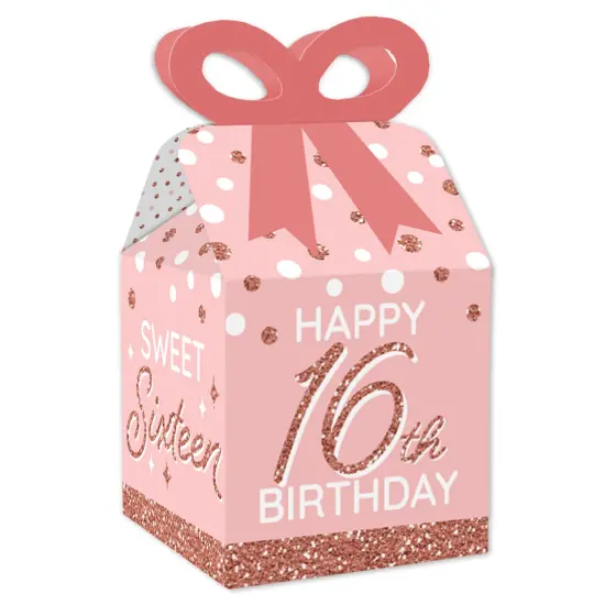 Big Dot of Happiness 16th Pink Rose Gold Birthday - Square Favor Gift Boxes - Happy Birthday Party Bow Boxes - Set of 12 {1}