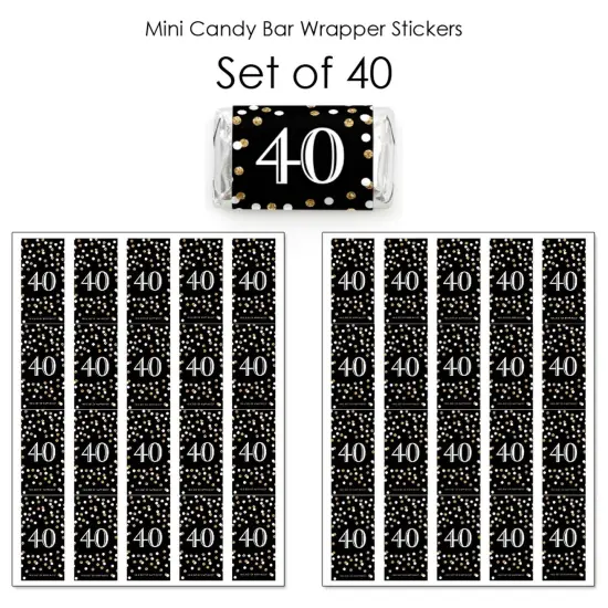 Big Dot of Happiness Adult 40th Birthday - Gold - Mini Candy Bar Wrapper Stickers - Birthday Party Small Favors - 40 Count {4}