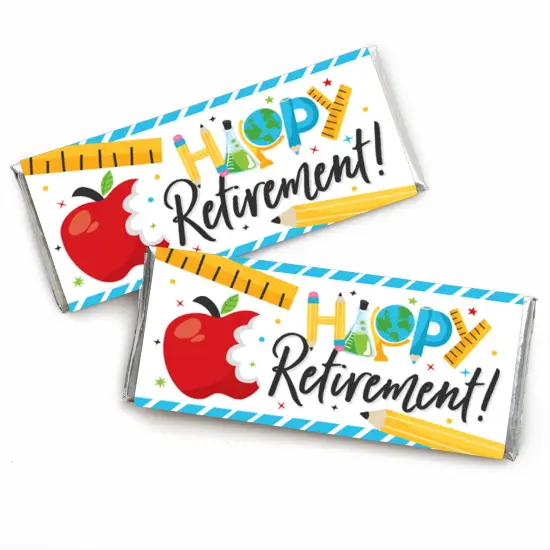 Big Dot of Happiness Teacher Retirement - Candy Bar Wrapper Happy Retirement Party Favors - Set of 24 {1}