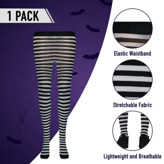 Black and White Tights - Striped Nylon Stretch Pantyhose Stocking Accessories for Every Day Attire and Costumes for Teens and Children {3}