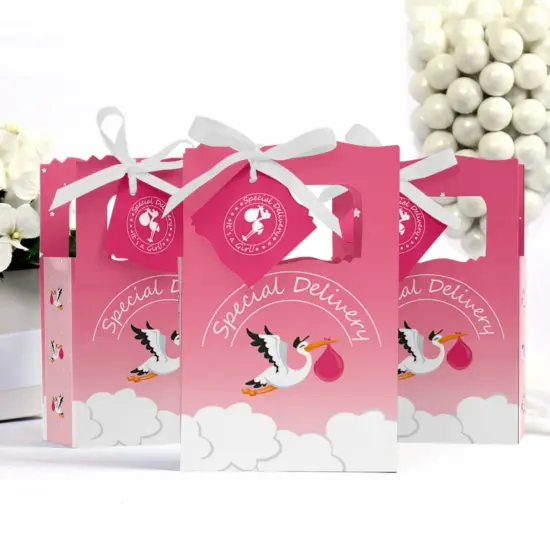 Big Dot of Happiness Girl Special Delivery - Pink It's a Girl Stork Baby Shower Favor Boxes - Set of 12 {4}